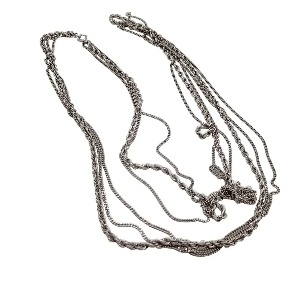Vintage Monet 54 Inch Triple Strand Silver Tone Chain Necklace Layering